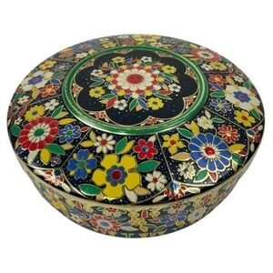 VTG Daher Decorated Ware Tin Round Floral Chintz Metal Box England With Contents
